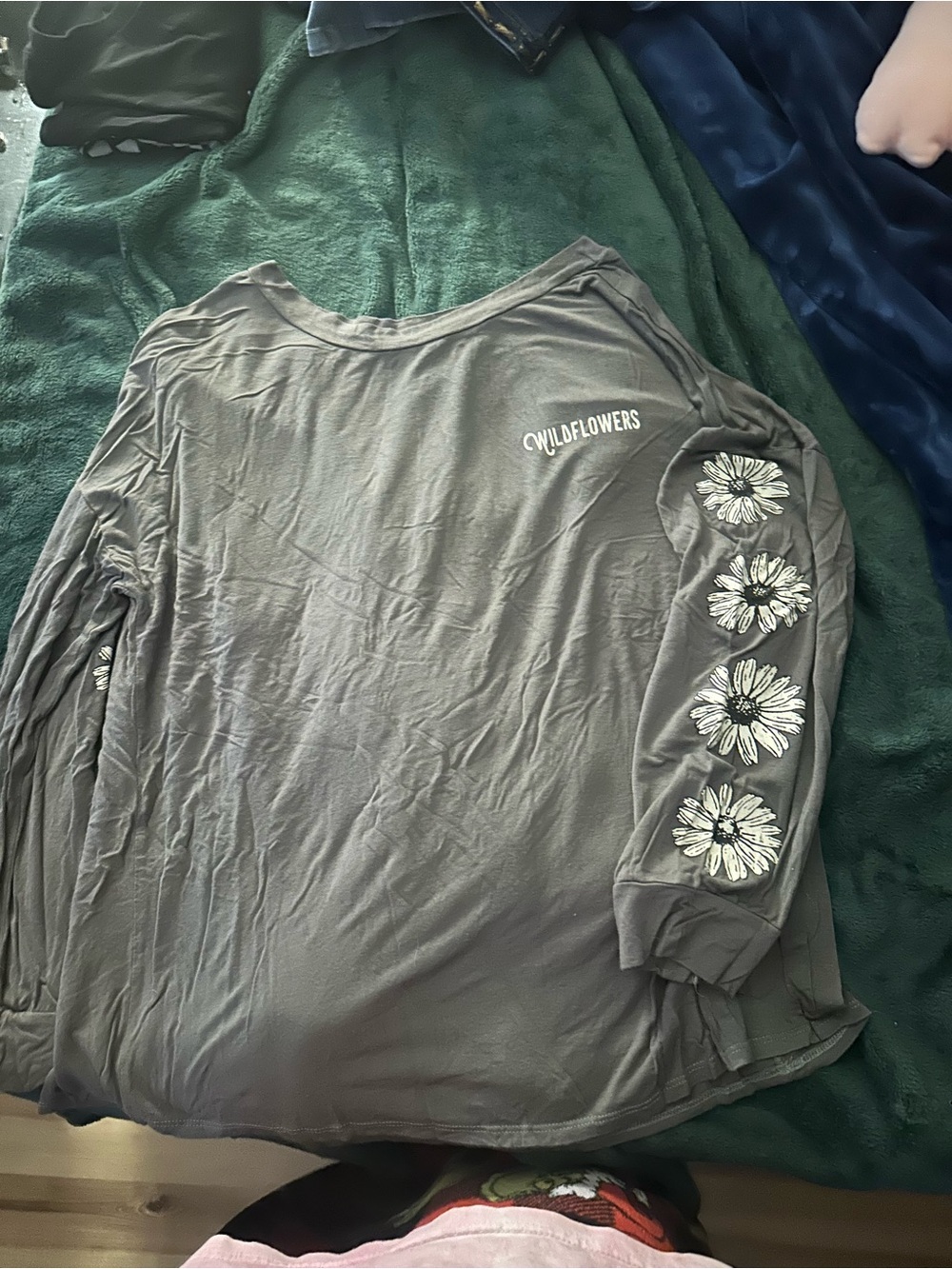 french pastry Olive Green Wildflowers Long Sleeve Tee